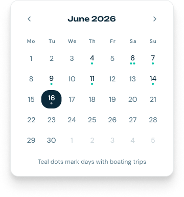 Date picker showing trip days marked with teal dots